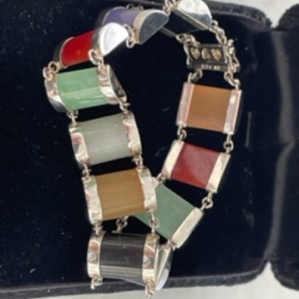 Vintage 1980" bracelet-Sterling silver and Jade gem stones - Picture 6 of 8